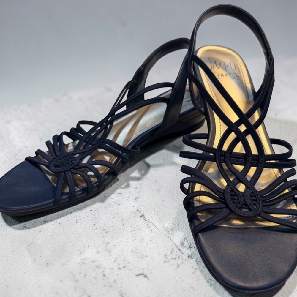 Impo Elegant Navy Stretch Strappy Sandals Women Size 10 M